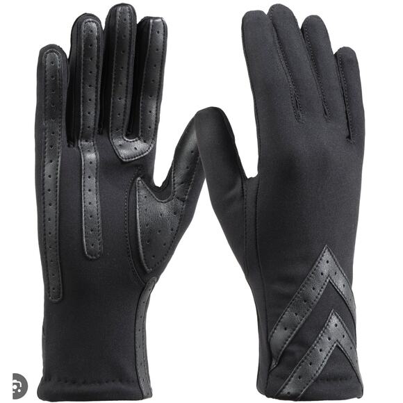 Isotoner Women's Chevron Spandex Gloves smartDri smarTouch Black Small/Medium - Picture 1 of 4